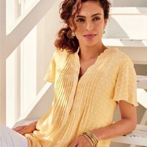 Yellow Textured Dottie Swiss Short Sleeved Blouse
